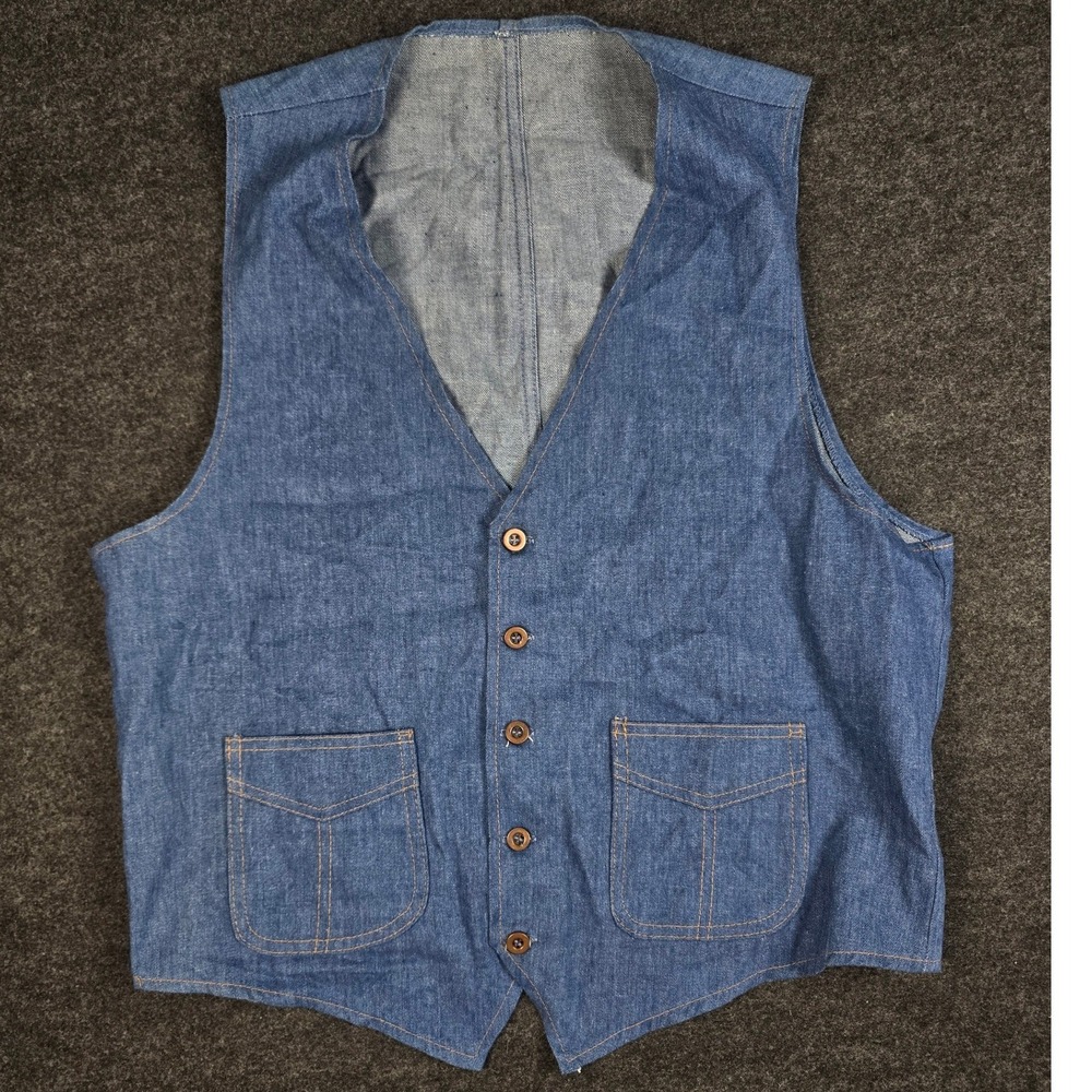 Vtg 60s Sears The Men's Store Blue Denim Vest Workwear Chore Cotton Size M
